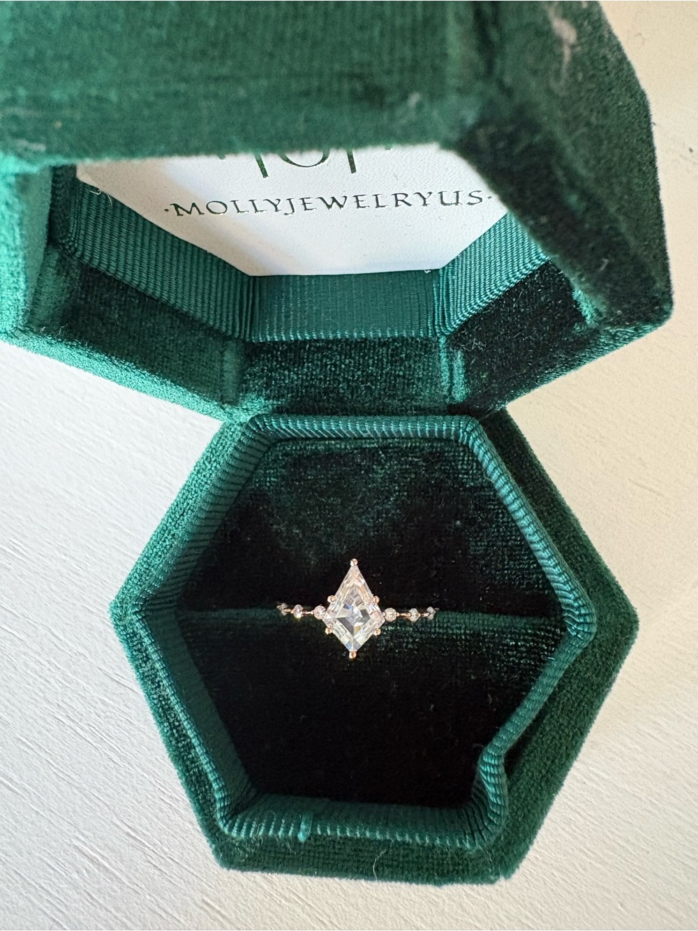 10K Rose Gold Kite-Cut Moissanite Engagement Ring